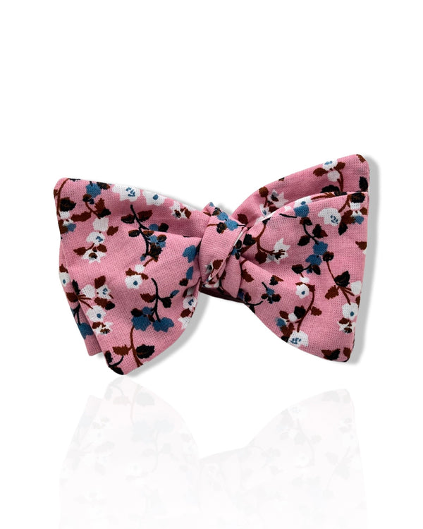 Floral Salmon Pink Cotton Bow Tie
