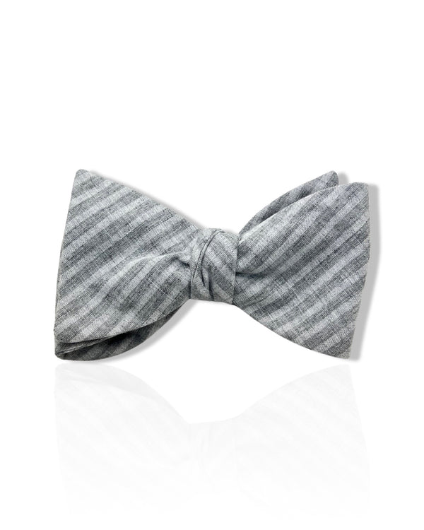 Grey Stripe Linen Bow Tie
