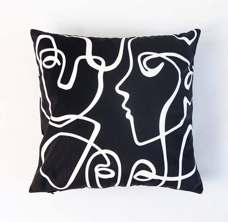Black and White Velvet Silhouette Face Pillow - SONSON®