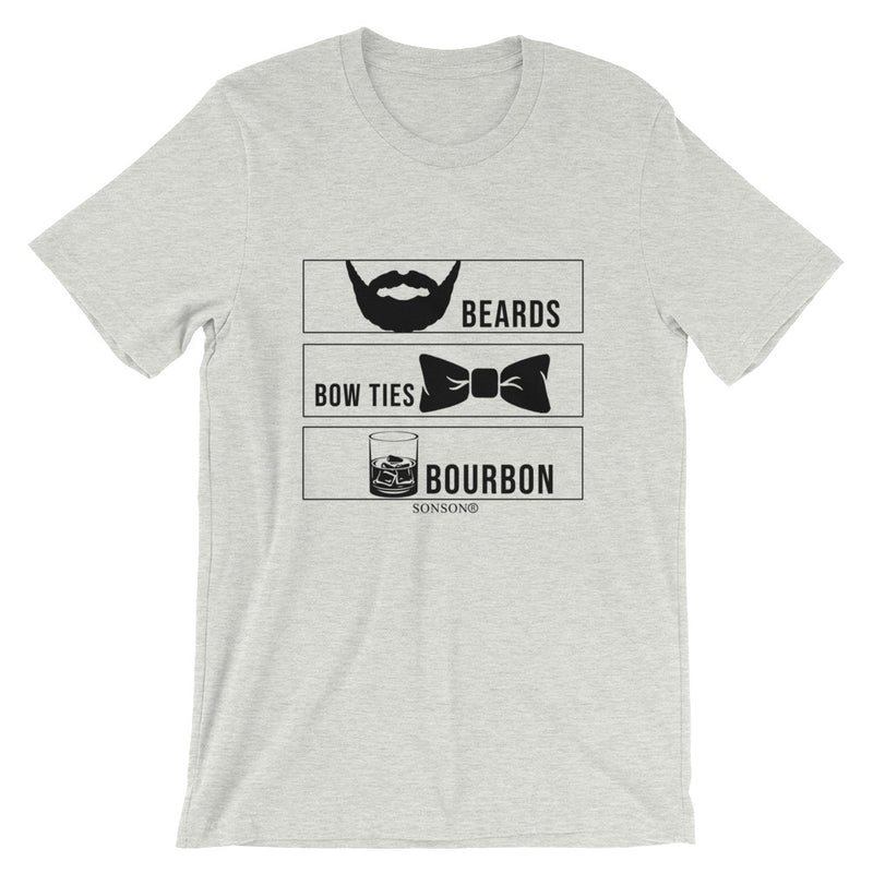 Beards, Bow Ties, and Bourbon Black Graphic Short-Sleeve Unisex T-Shirt - SONSON®